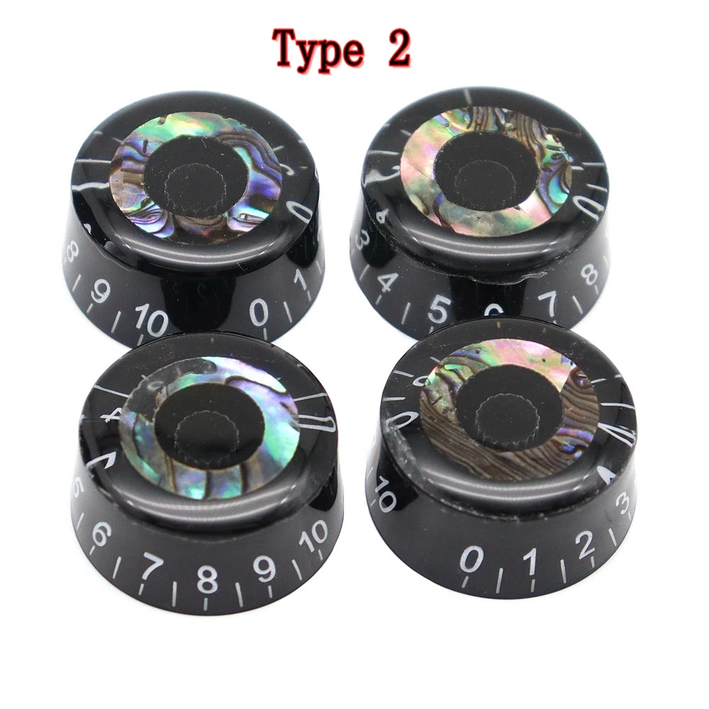 4 Stück Abalone Circle E-Gitarre Top Hat Knöpfe Speed Volume Tone Control Knöpfe für LP Style E-Gitarre Teile Ersatz – Detail 7