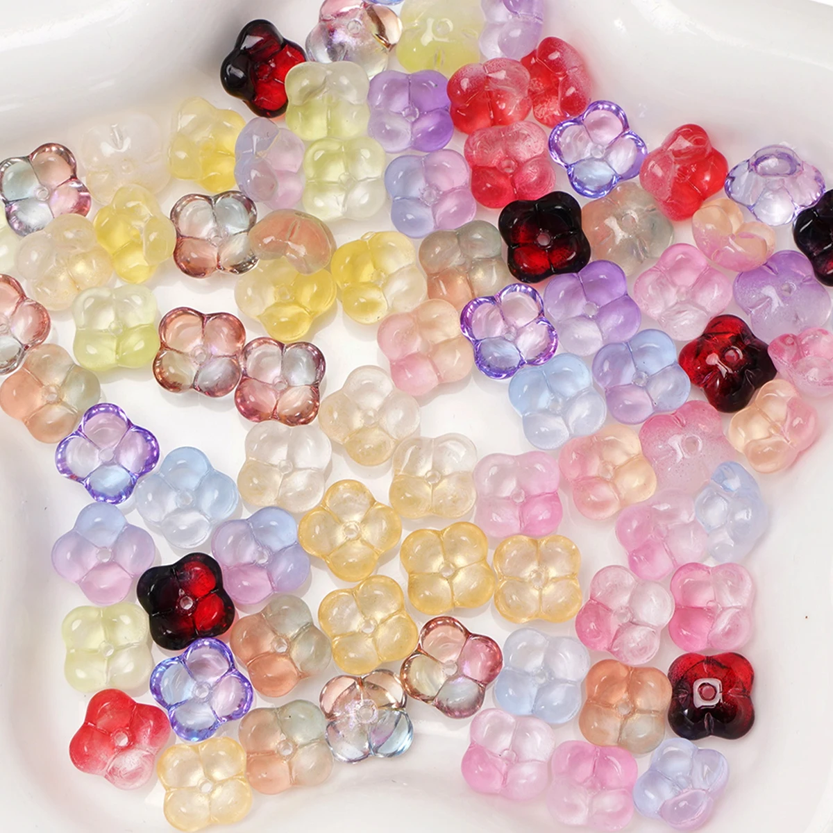 30pcs 10mm Gradient Color Glass Osmanthus Flower Beads Cute Acrylic Dreamy DIY Jewelry Making Necklace Bracelet Accessories