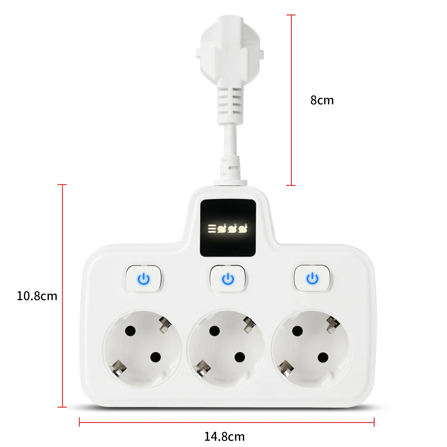 3 Outlet European Style Specialty Power Socket with Independent Switches Flame Retardant Household Power Strip