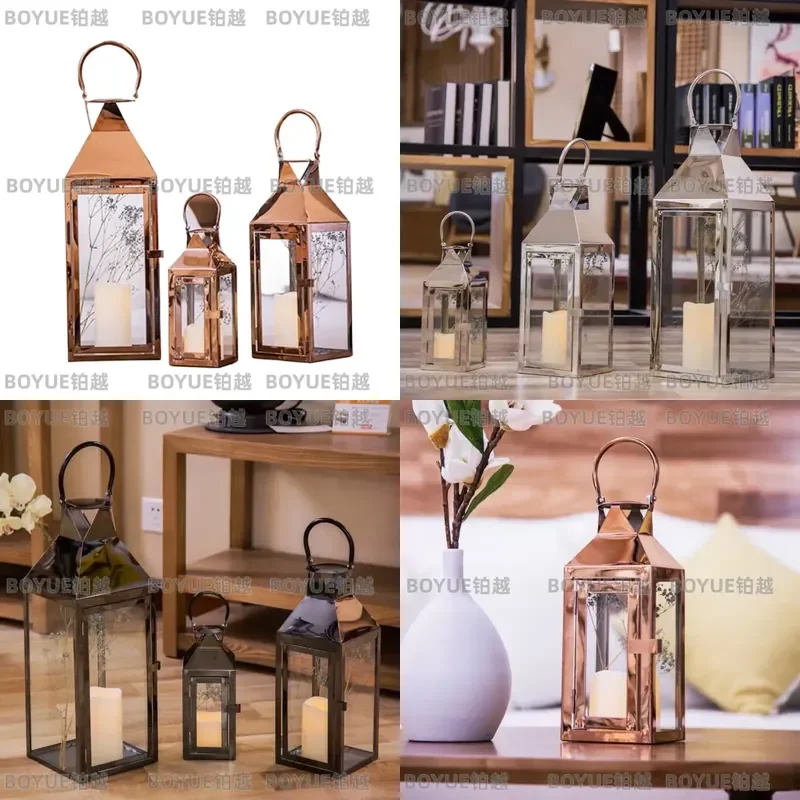 Gold Stainless Steel Wind Lamp Glass Candle Holder Retro Crystal Aromatherapy Ornament Romantic Wedding Home Decor