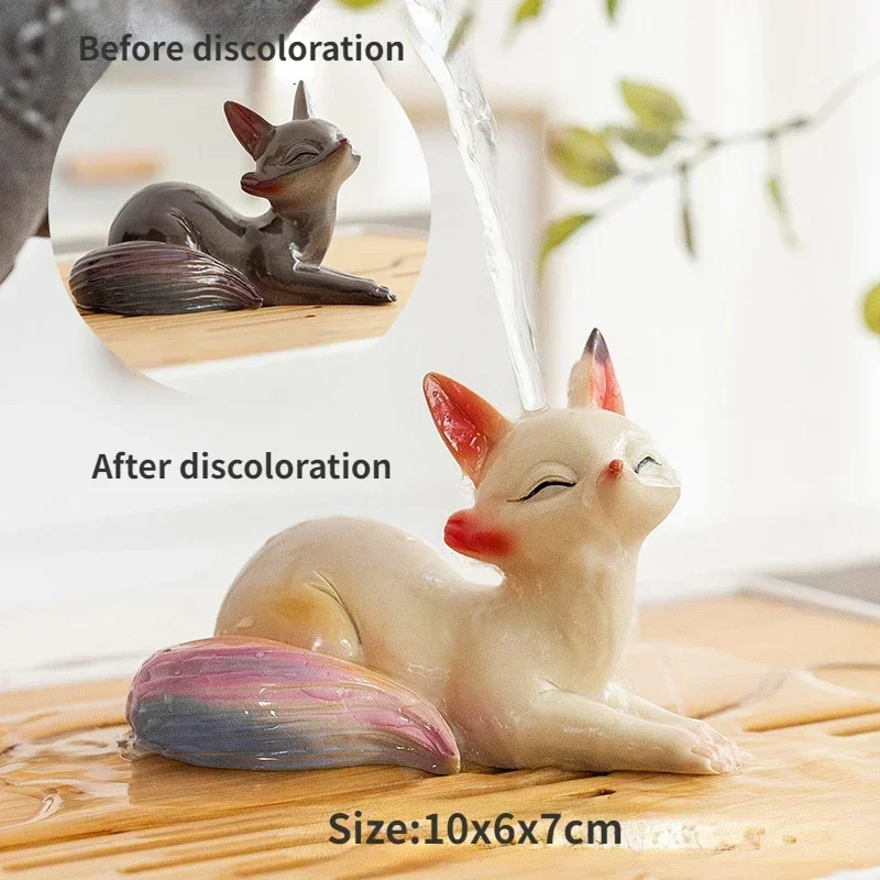 Pet Fox Tea Color-Changing para decoração de casa, resina Play Table Ornamentos, Teaware Set, acessórios chineses para cerimônia do chá Gongfu