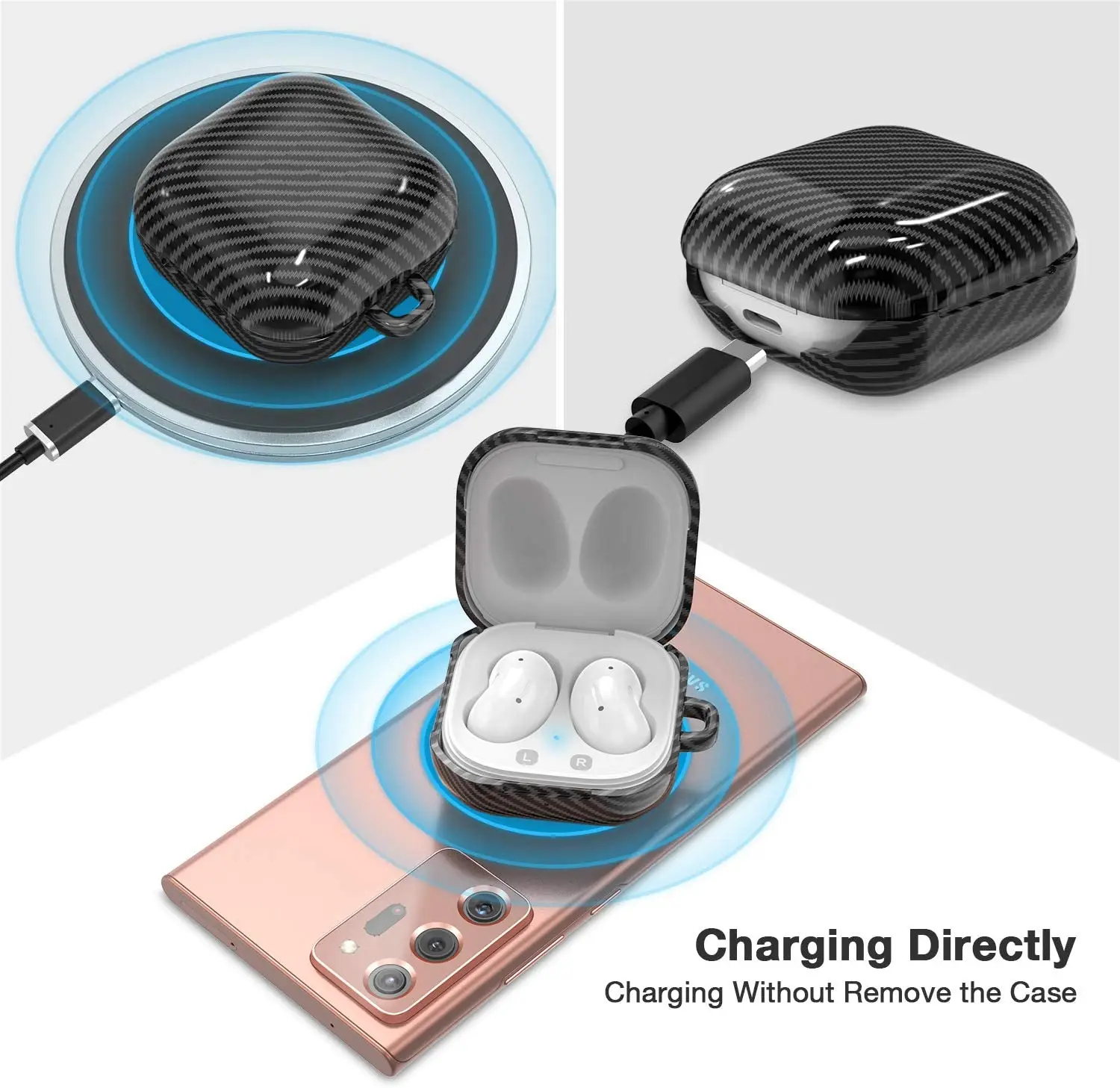 Funda de fibra de carbono para Samsung Galaxy Buds Live, carcasa con llavero, PC, protección dura contra golpes, carcasa de lujo para Galaxy buds 2/Pro