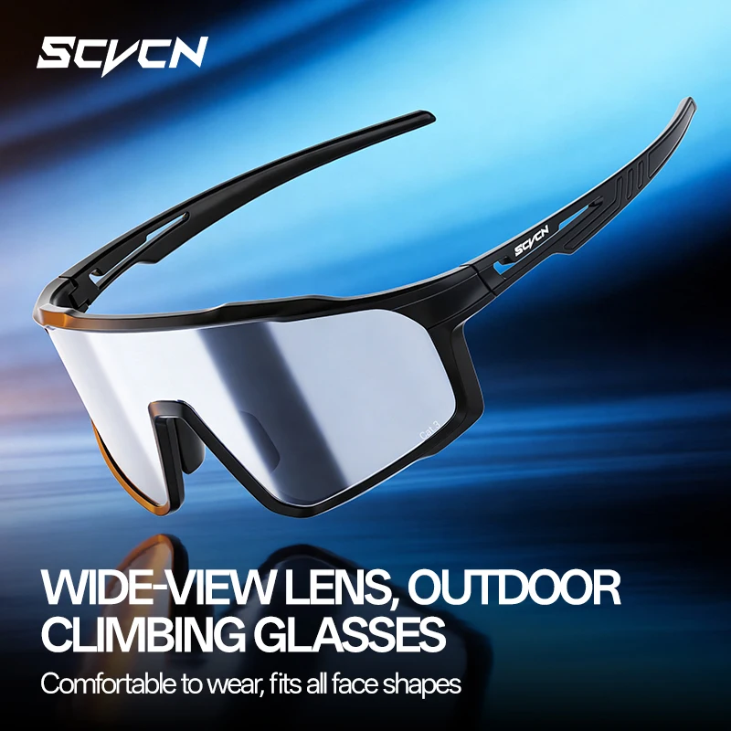 Image of SCVCN Neue photochrome Fahrrad-Sonnenbrille für Herren, Outdoor-Sport, MTB, UV400-Schutzbrille, Damen-Laufbrille, winddichte Brille, Wanderbrille, Pickleball-Brille
