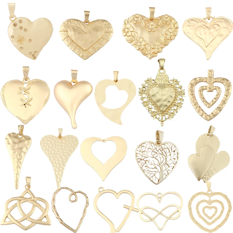 

1pc Matte Gold Bohemia Large Hammered Heart Charm Pendant for DIY Necklace Jewelry Making Accessories