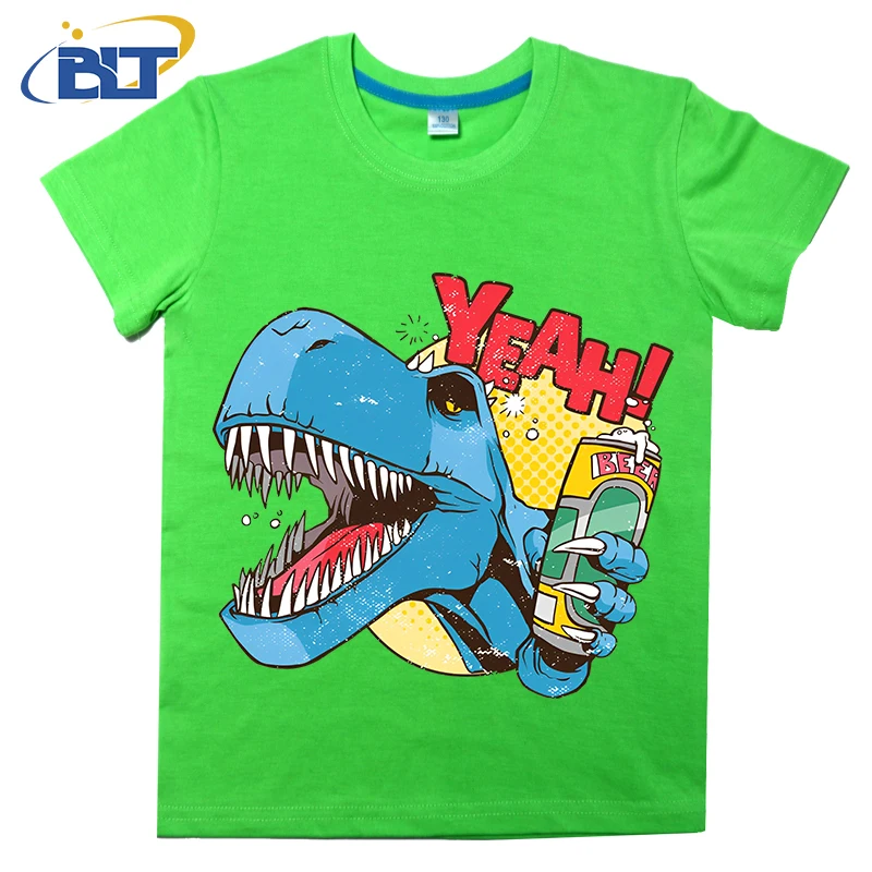 Drunk dino printed kids T-shirt, summer cotton short-sleeved casual top, suitable for both boys and girls