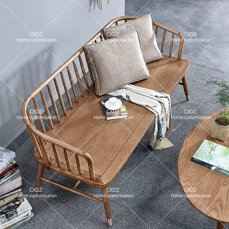 Nordic Solid Wood Sofa Set for Living Room Small Apartment 3 Seater Chinese Ash Wood Furniture Winter Summer Dual Purpose
