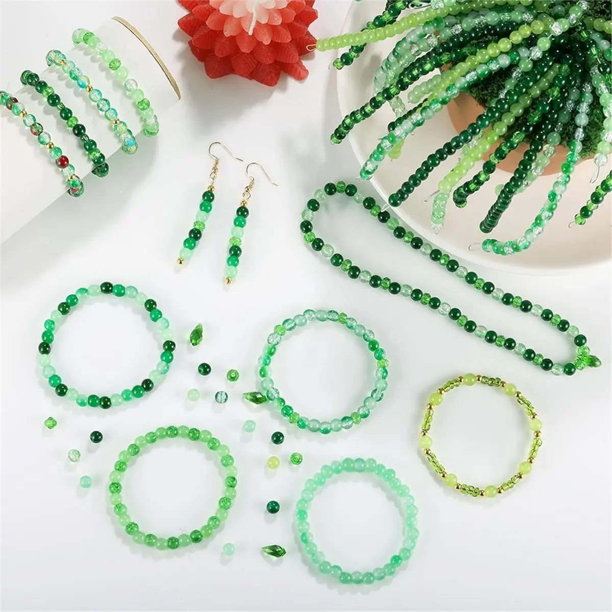 update. Green Glass Beads for Bracelets Crystal Beads for Jewelry Making Beaded Plants, Round Glass Beads for DIY Plant Making