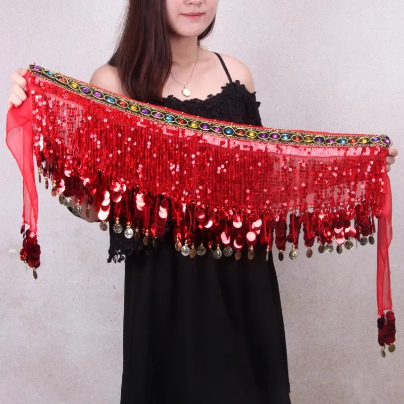 Customized Belly Dance Belt Tassel Hip Scarf Indian Performance Water Diamond Waist Scarf Chain Seal Dance Butt Curtain