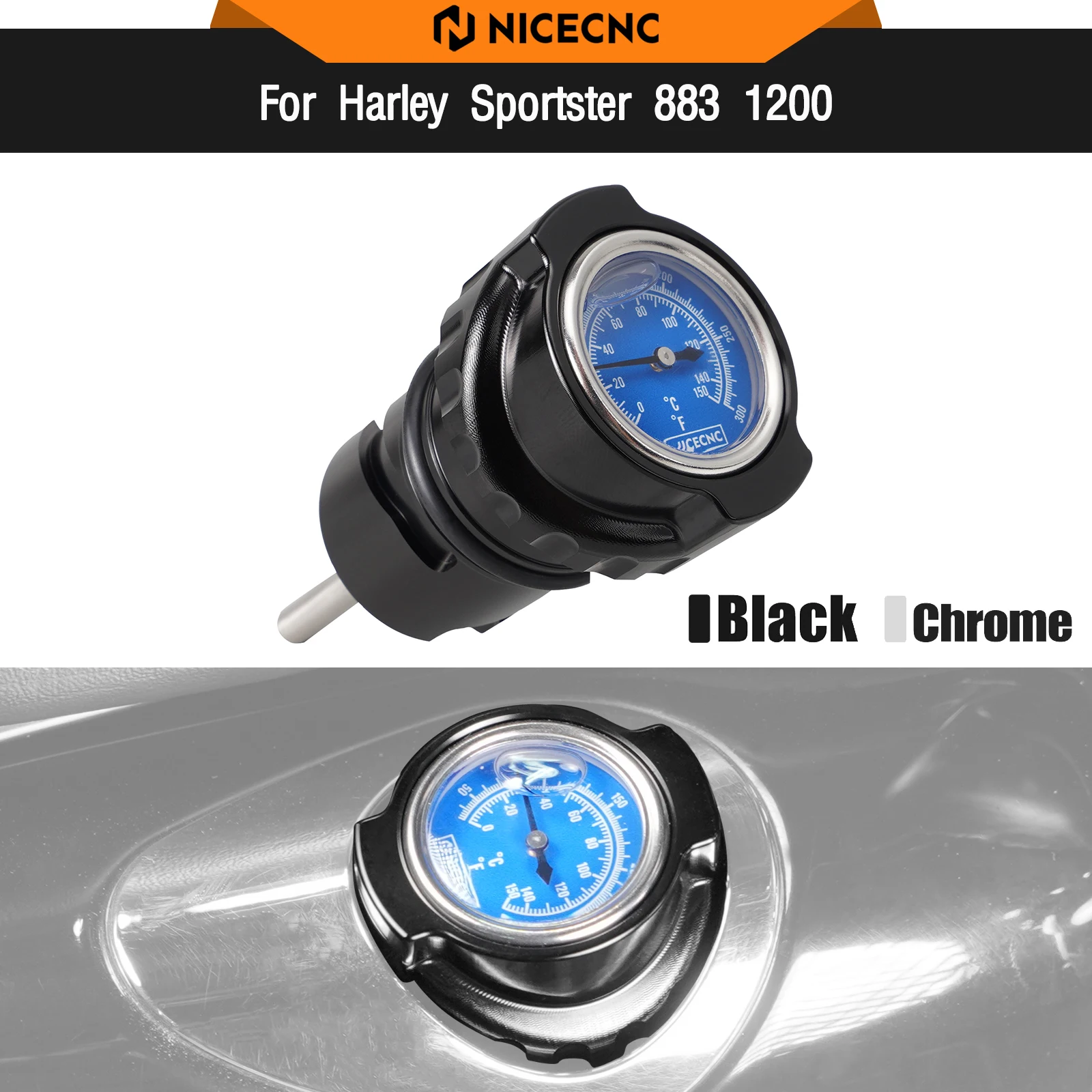 

For Harley Sportster 883 Custom XL883C 2004-2009 Oil Dipstick Temperature Gauge Sportster 1200 Low XL1200L Iron XL883N XL1200NS
