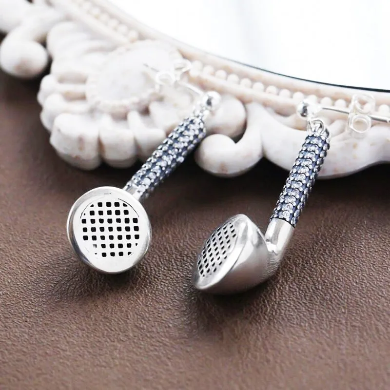 BOCAI NEW S925 Silver Vintage Hip-hop Personality Niche Design Headphones Earrings Female Gift