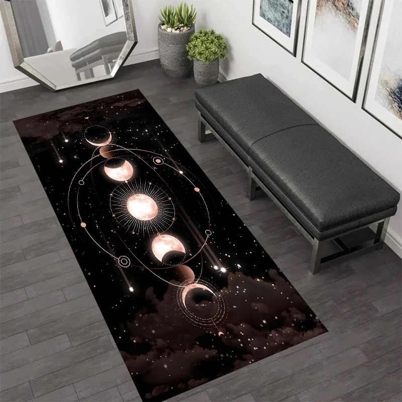 Alfombra larga con diseño de estrellas de luna nueva, antideslizante, decoración moderna para el hogar, alfombra para habitación, dormitorio, sala de estar, comedor, pasillo