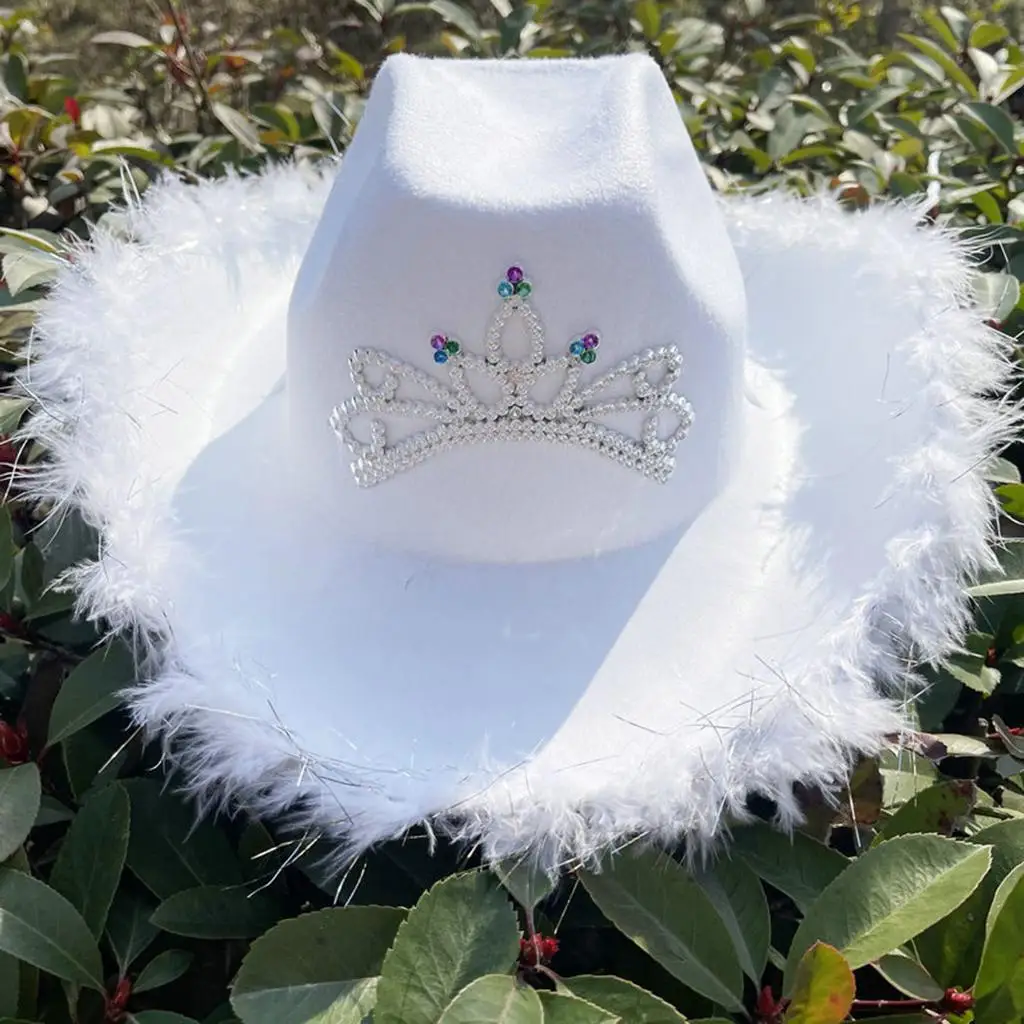 Western Decor Cowgirl Costume White Cowboy Hat Men Feather Crystal Beaded Best Fedoras Outdoor Wide Brim Sun Hats