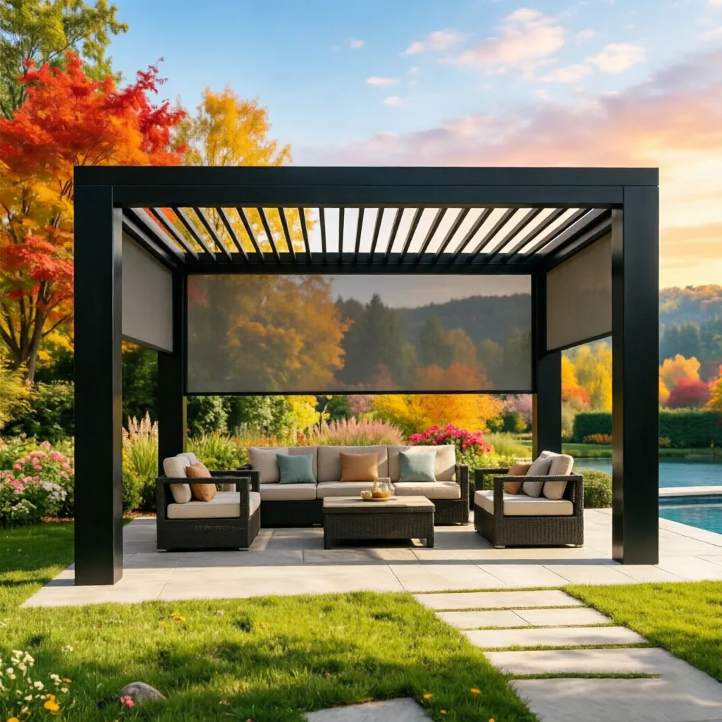 Sturdy Motorized Aluminum Louvered Waterproof Pergola Garden Decoration Outdoor Living Green House Gazebo for Garden Buildings
