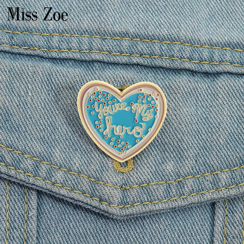 You're My Hero Enamel Pins Custom Blue Heart Brooches Lapel Badges Clothes Funny Jewelry Gift for Friends