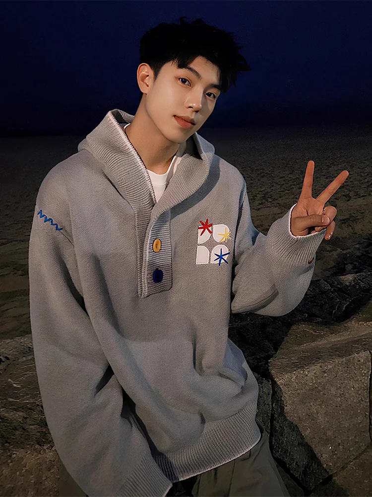 

Вязаный свитер-худи Dopne с цветными вышитыми пуговицами для мужчин и женщин: повседневная модная осенняя верхняя одежда премиум-класса