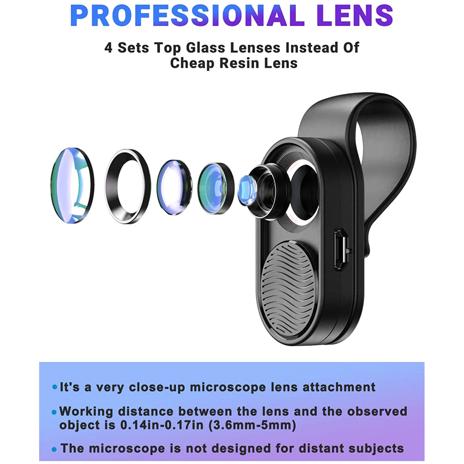 100X مجهر الهاتف المحمول ، HD عدسة بصرية مجهر رقمي مع ضوء LED ومشبك الهاتف الذكي ، Microworld للأطفال والكبار #2