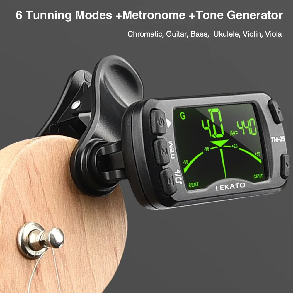 

Тюнер с защитой от сценического зажима — датчик вибрации Lekato со сценическим режимом и функцией отключения звука для электрогитары/бас-гитары Live