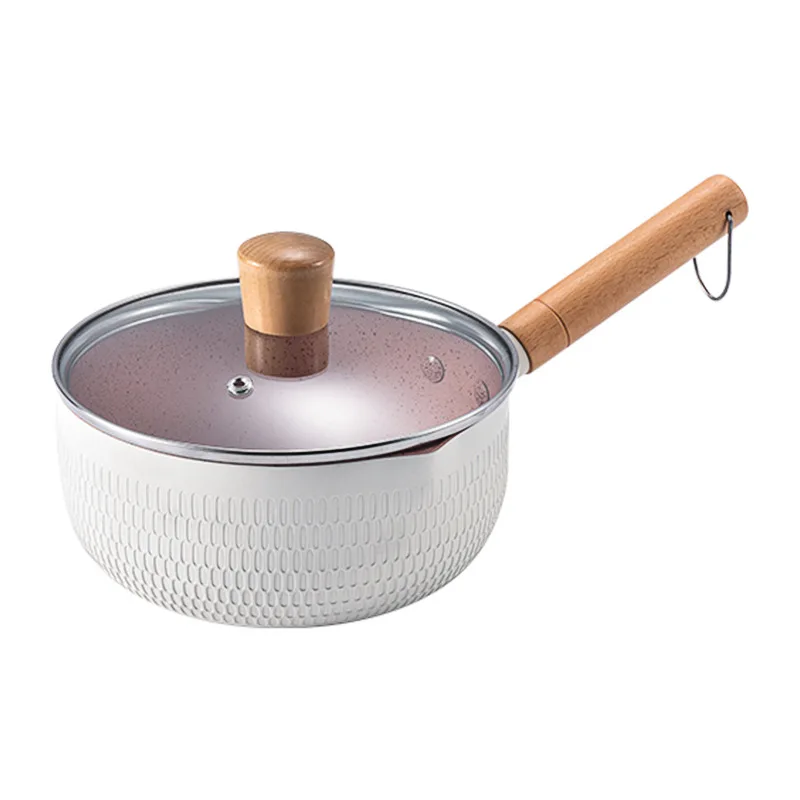 (18cm With Glass Lid) Stainless Steel Saucepan Non-Stick Handy Pot with Wooden Handle Versatile Small Cooking Pot