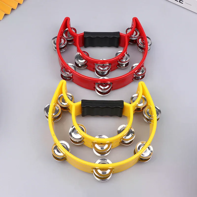 Campana a mano Doppia fila Sonaglio Orff Tamburello Doppio strato Campana a mano Tamburo Strumento a percussione Maniglia Jingle Bell Giocattolo educativo