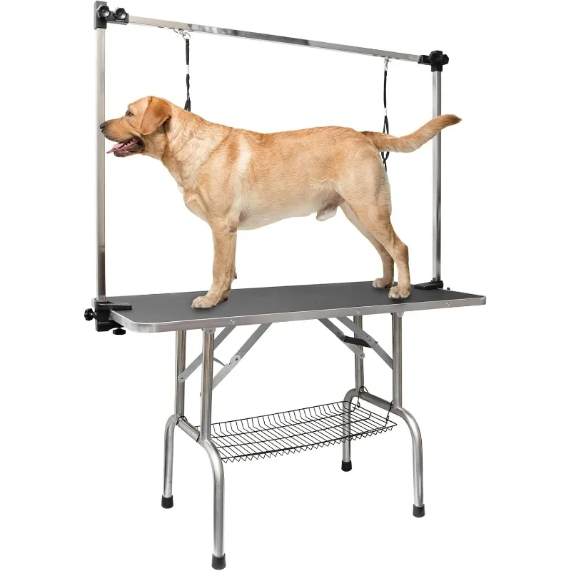 

46" Dog Grooming Table,Foldable Home Pet Bathing Station with Adjustable Height Arm/Noose/Mesh Tray