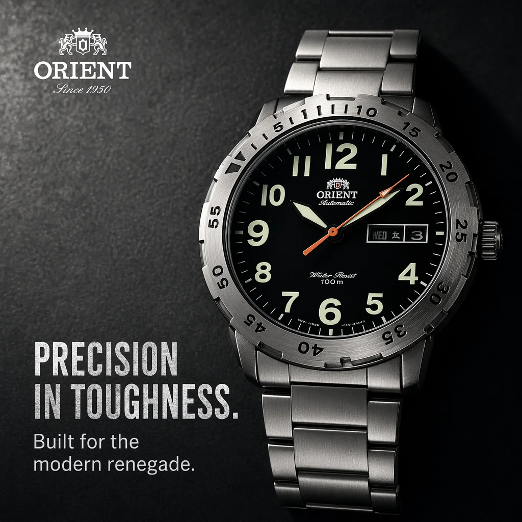 Orient Automatic Mechanical Men Watch 100M Waterproof Dual Calendar Luminous Stainless Steel Sport Wristwatch