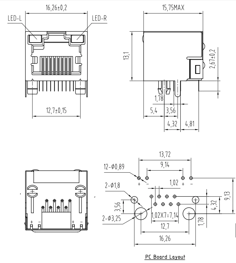 1PCS RJ45 56 Network Crystal Head Female Socket 8P8C Network Cable Interface Female Connector With Light Shrapnel