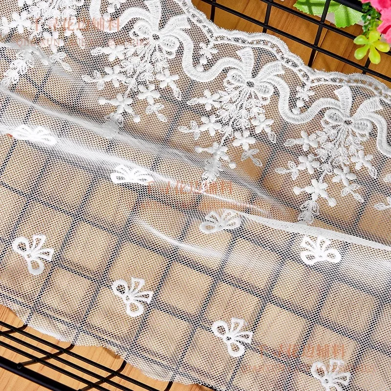 (1 yards/roll) White lace fabric 2024 high quality soft mesh embroidery DIY handmade clothing wedding dress accessories bow