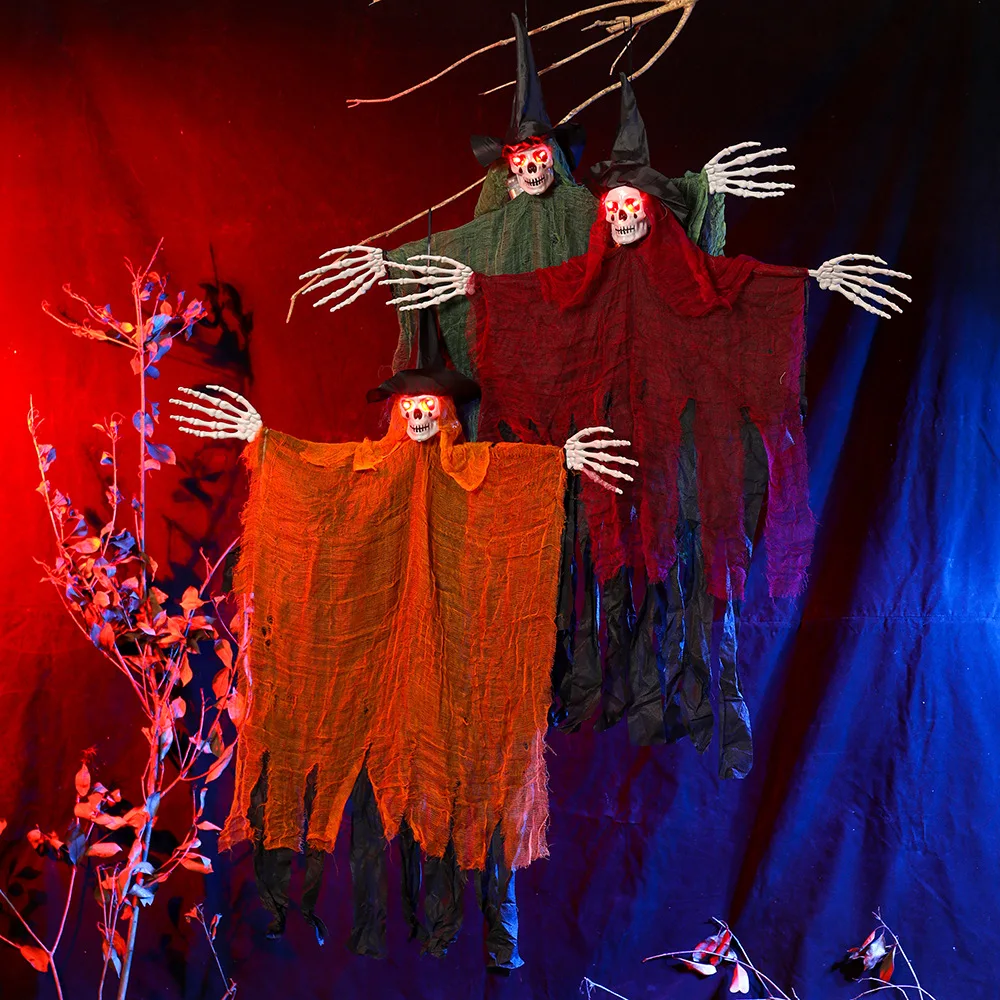 

Hanging Skeleton Ghosts,Scary Flying Ghost with Wizard Hat for Haunted House Decor, Patio Porch Skull Prop