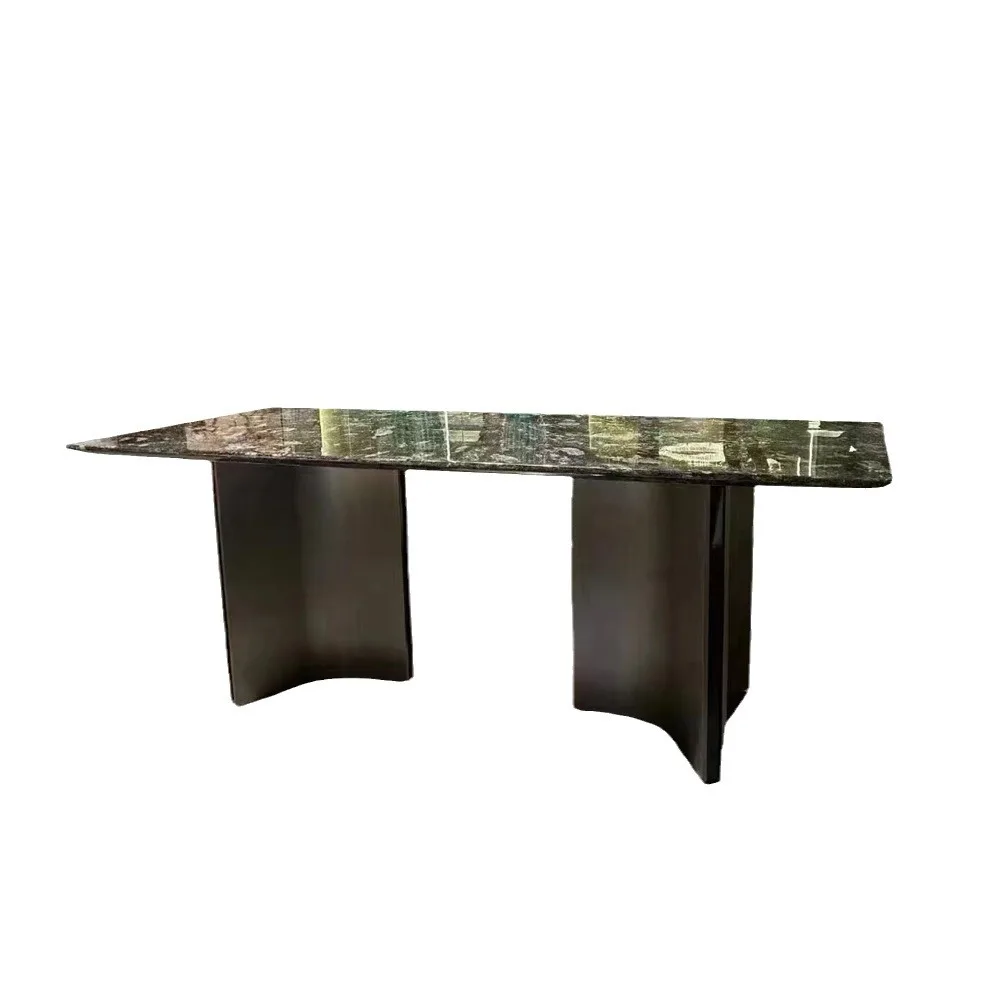 Mesa de comedor rectangular de platino, diamante, cristal azul, rosa negra, mesa de comedor veneciana marrón, arroz