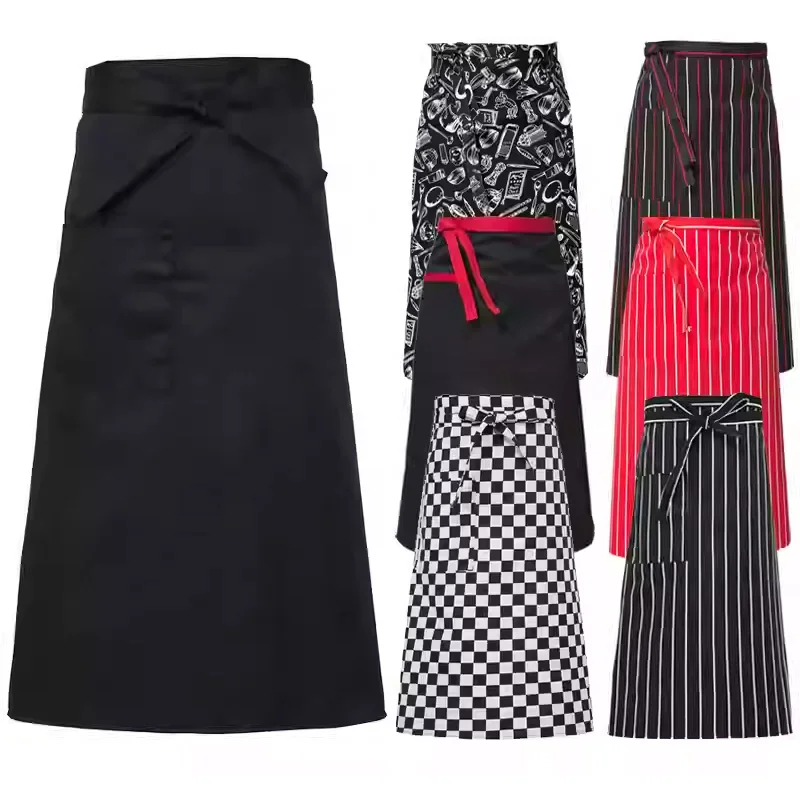 Catering Print 3Pc or 1Pc Chef Apron Wholesale Half Body Restaurant Kitchen Work Apron Half Cut Waiter Chef Half Pinafore Black