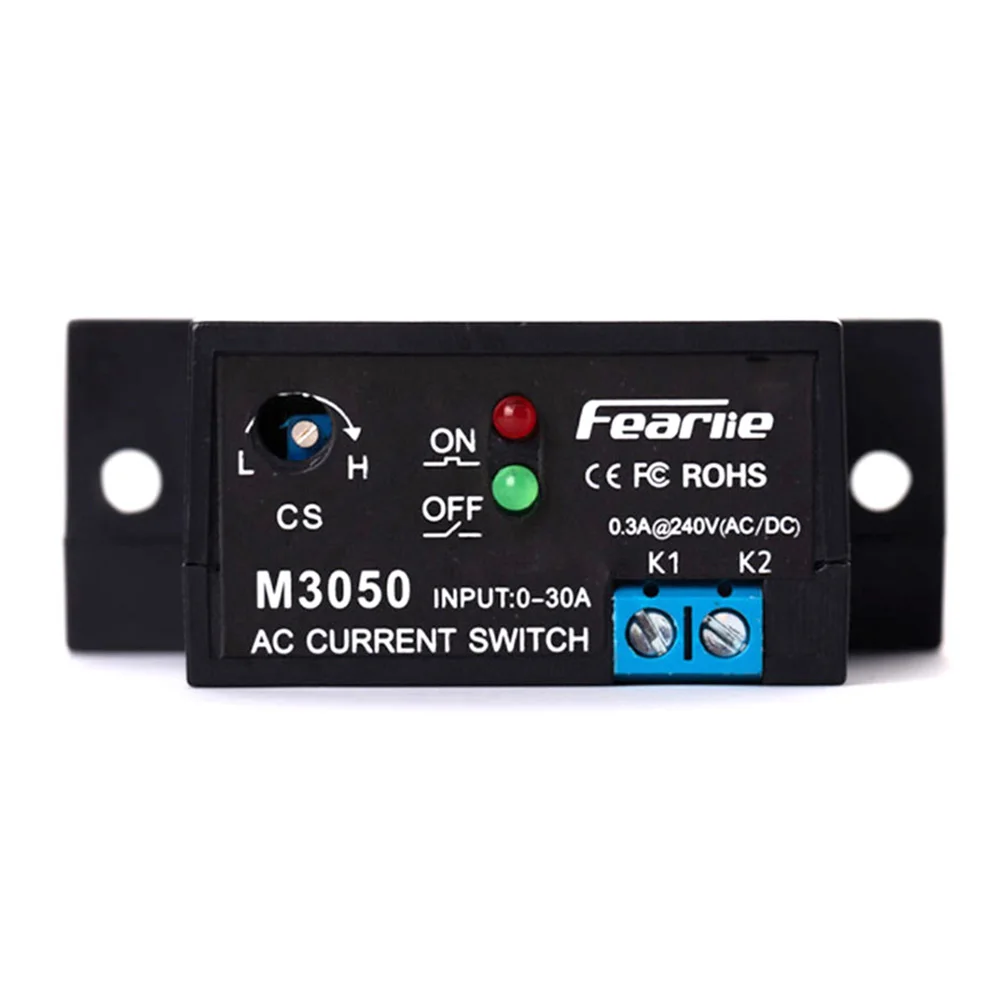 Interruptor de detección de corriente, relé de inducción, corriente ajustable 0.2A-30A 240VAC/DC, interruptor de detección autoalimentado normalmente abierto/cerrado