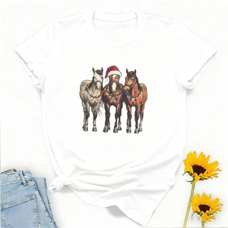 Horse Christmas Lover Gift Farm Animals Small Town Country Farm Lover Cool Trending Crewneck Regular Short Sleeve Unisex Adult