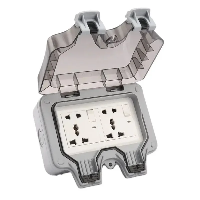 2Way Double Waterproof Outlets Outdoor Sockets UK 13A  US EU Universal Standard Sockets with Protection Cover CE IP66 IK08