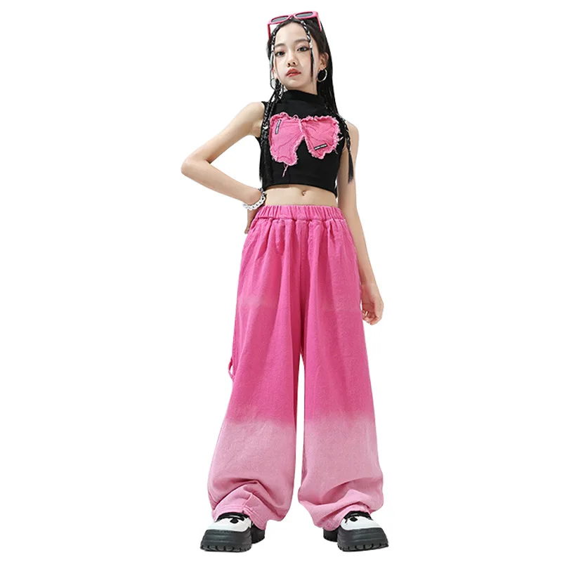 Teenager Girls Hip Hop Dance Clothes Set 4 To 16 Years Summer School Kids Group Performance Costume for Children's Denim Outfits