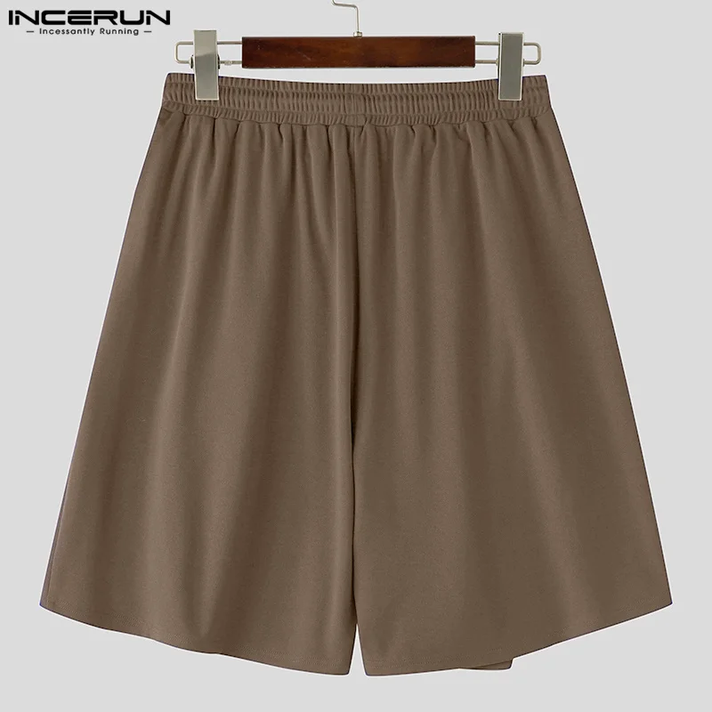 INCERUN Men Irregular Shorts Solid Color Drawstring Loose Pockets Casual Men Bottoms Summer 2024 Fashion Male Cargo Shorts S-5XL