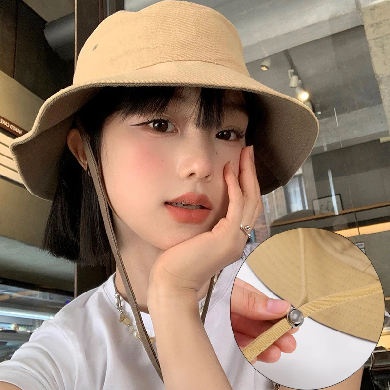 

Fashion Cotton Bucket Hat Unisex Solid Color Sun Hats Outdoor Summer Sun Protection Wind Rope Caps Climbing Fishing Hunting Cap