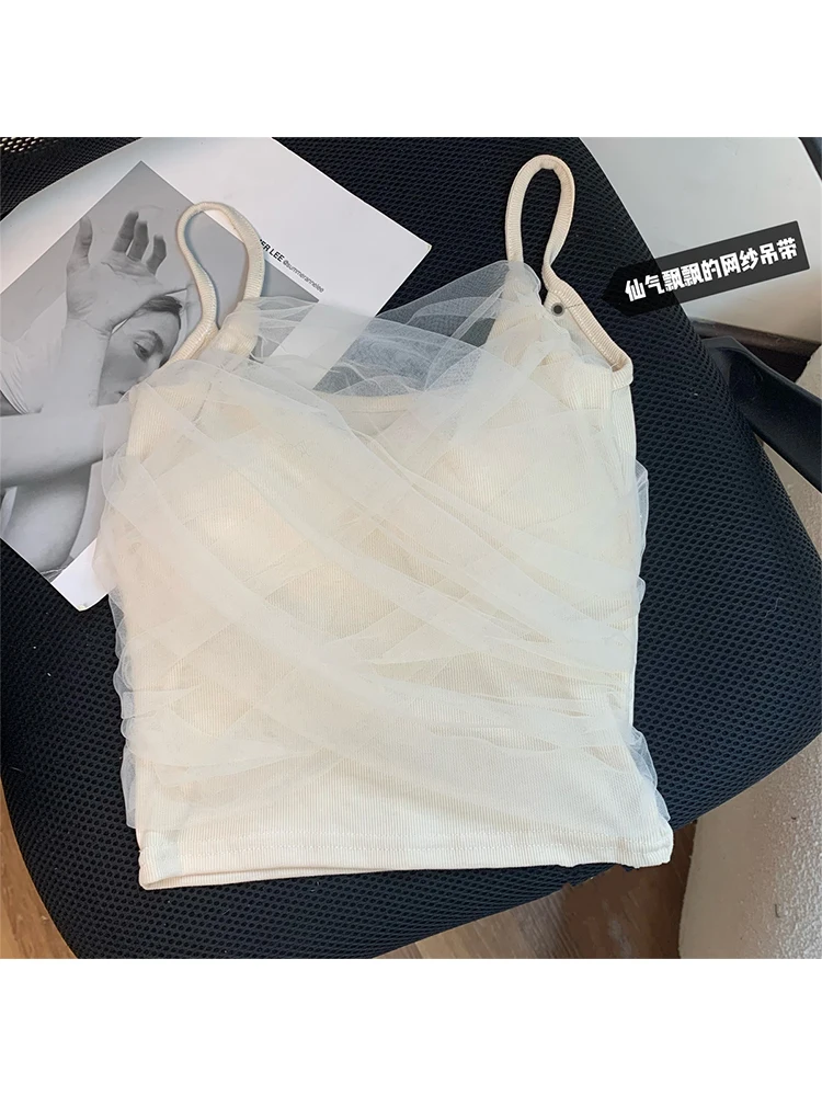 

Женский сетчатый укороченный топ, Винтажная Майка Y2k, модная уличная одежда, корсет, топ без рукавов, с открытыми плечами, майка, одежда 90-х, 2000