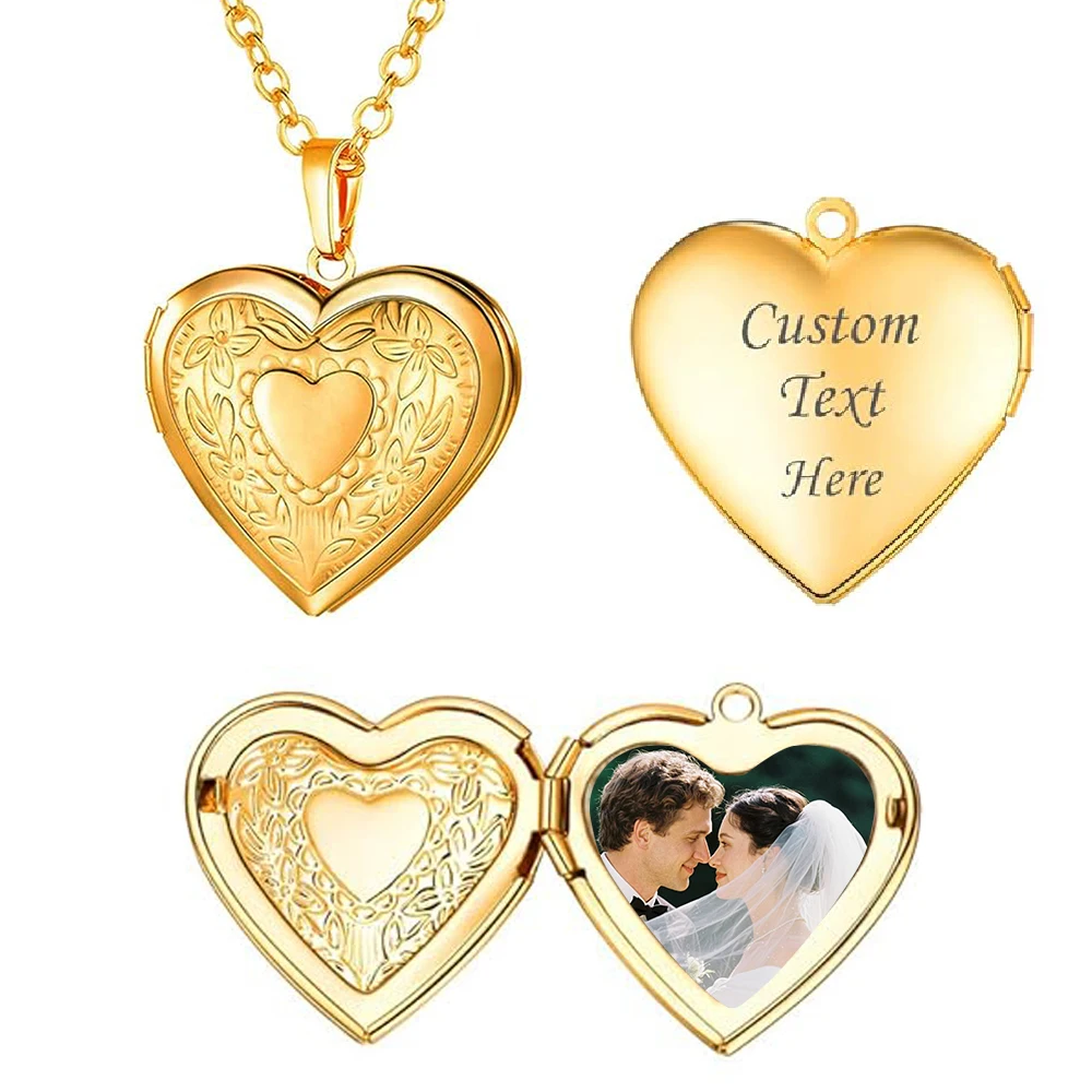 Personalized Customizable Photo Locket Necklace For Women Laser Engraved Love Heart Pendant Gift for Couples/Family