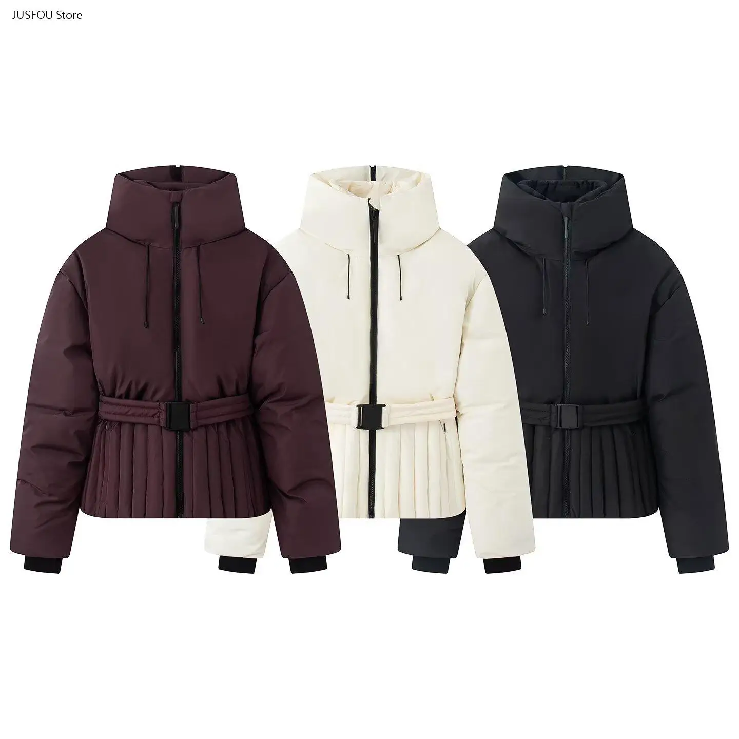 Women's 2026 FW New Arrival European Style Multi Wear Hooded Belted Waist Thick Warm Ski Coat Windproof Snowboard Outerwear
