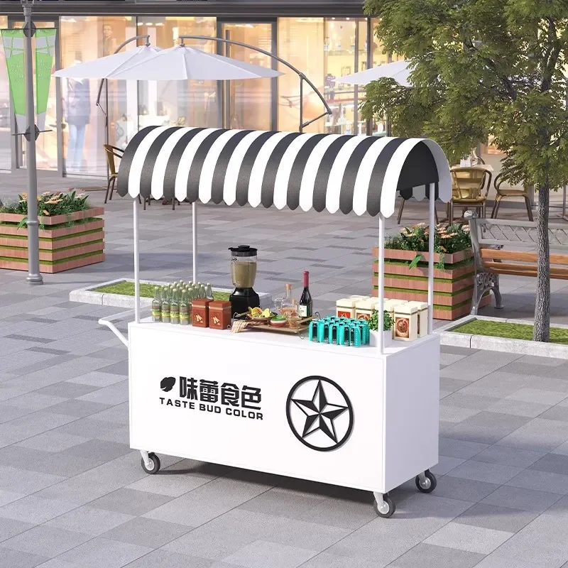 Wrought Iron Mobile Food Stall Cart Night Market Dining Car Supermarket Promotion Table Outdoor Display Stand Push Trolley