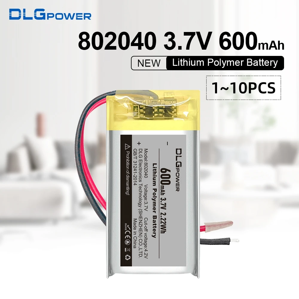 DLGpower 802040 3.7V Lithium Polymer Battery Pack 600mAh Rechargeable Lithium Ion Battery for Scanner Wireless Speaker Detector