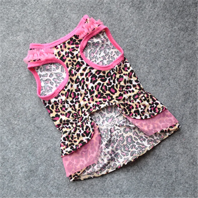 Qqpets Dog Pet Cat Pet Dog Apparel Cute Leopard Dress Summer Clothes Puppy Small Pet clothes Small Chest Dog