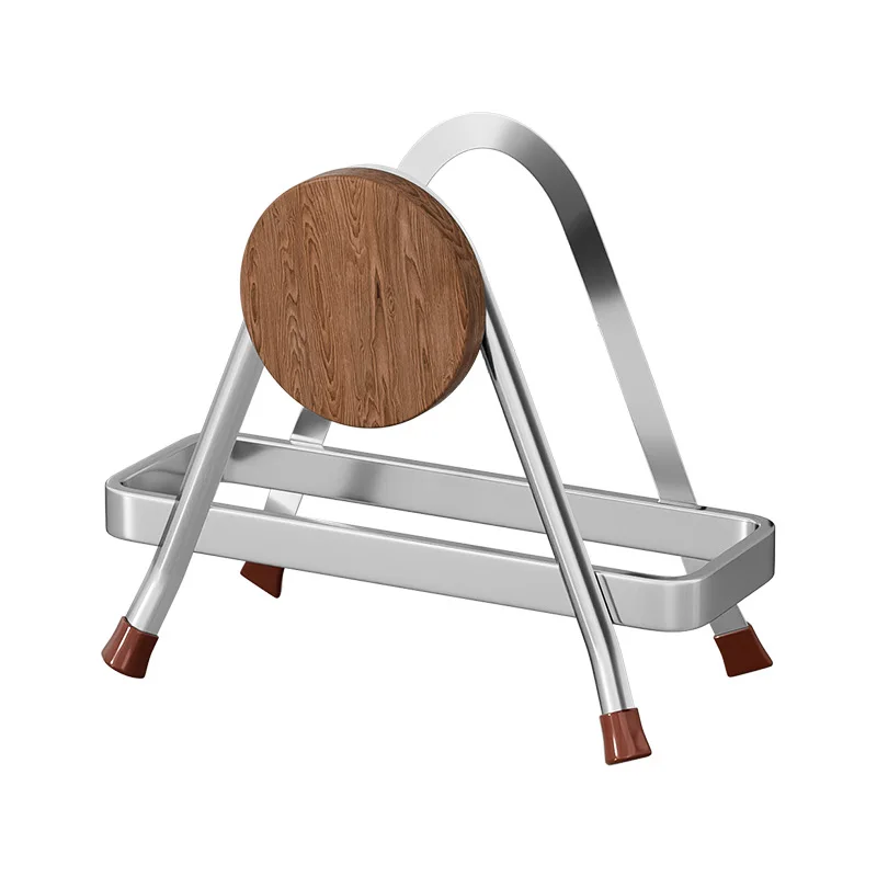 Stainless Steel Cutting Board Rack Beech Wood Drain Pot Lid Holder Kitchen Countertop Storage