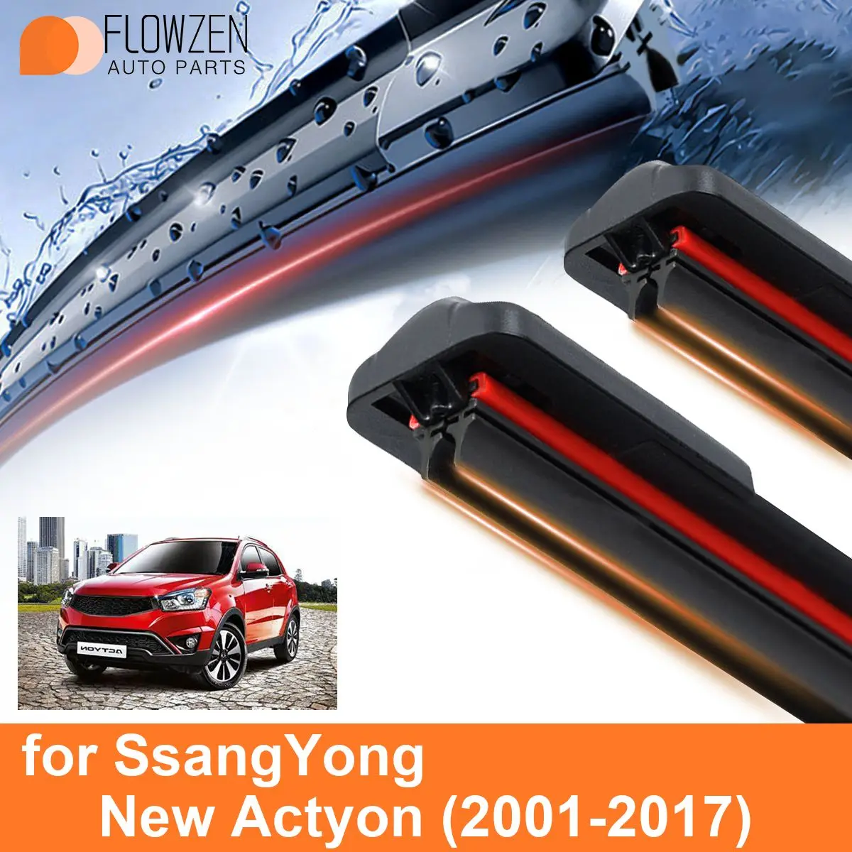 

Car Windshield Wiper Blades for SsangYong New Actyon Double Rubber Frameless Bracketless WipersSoft Accessories