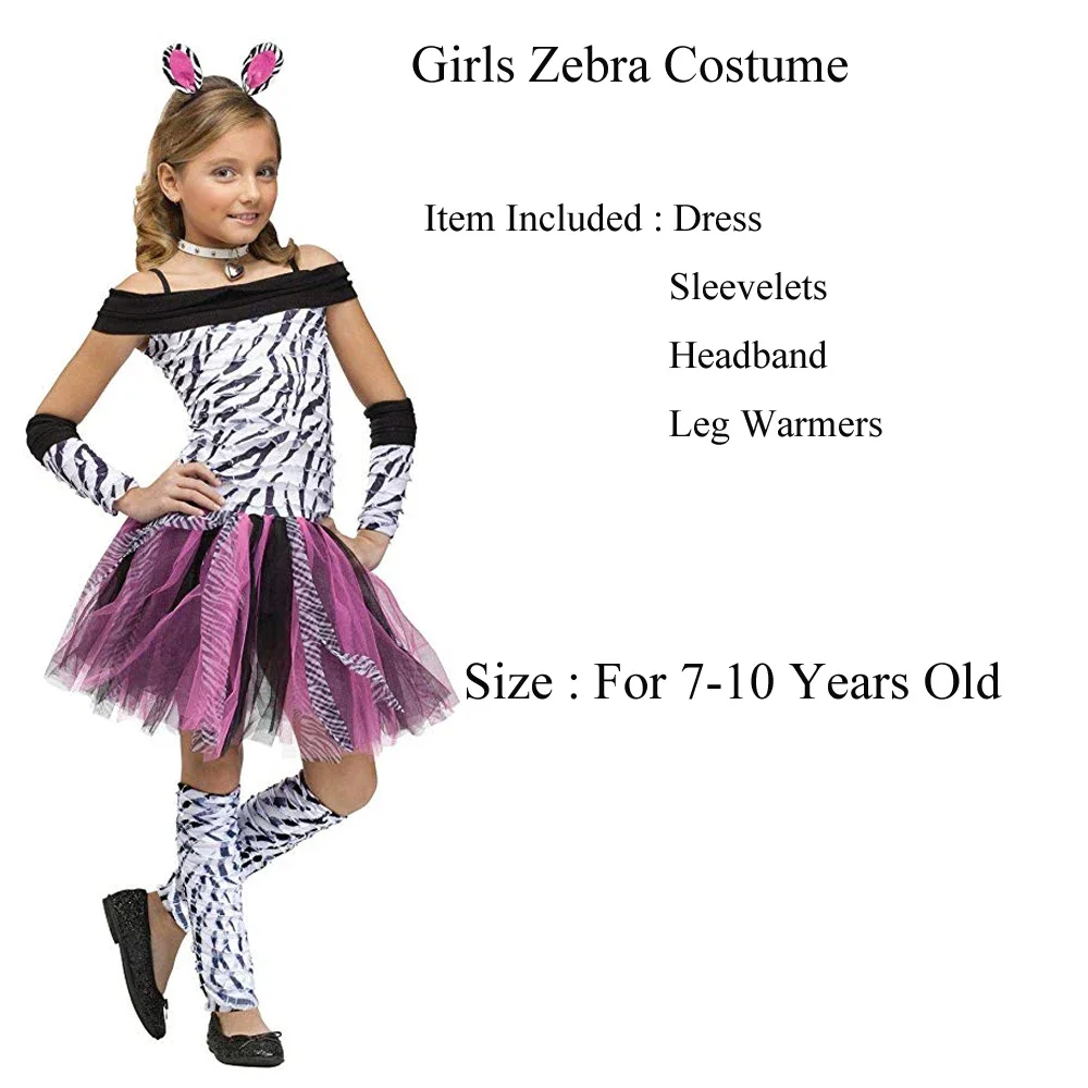 2024 Kidshhalloween Purim Cosplay Outfit Meisje Zebra Kostuum