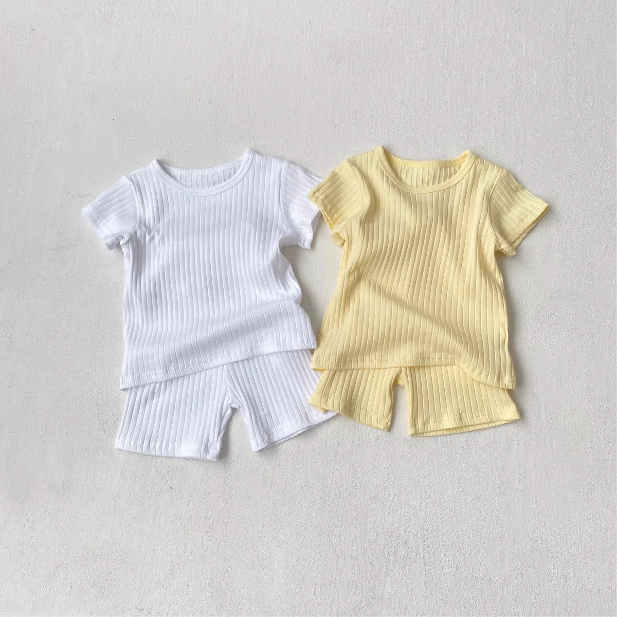 

2026 Summer New Baby Short Sleeve Home Clothes Set Infant Girls Solid Tops + Shorts 2pcs Suit Toddler Cotton Pajamas Outfits