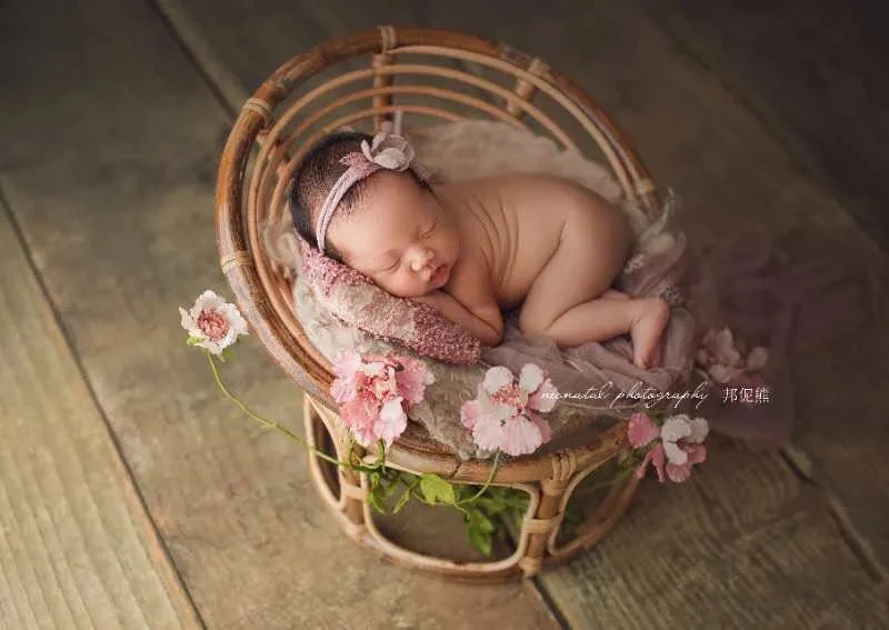 Newborn Photography Props Handmade Bamboo Basket Vintage Chair for Baby Photo Shoot Posing Sofa Boys Girls Fotografia Accessorie