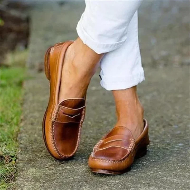 Leather Shoes Woman Summer Ladies Loafers Non-slip Flats Lace-up Sneakers Women Oxford Shoes Retro Mocassin Homme Plus Size 43