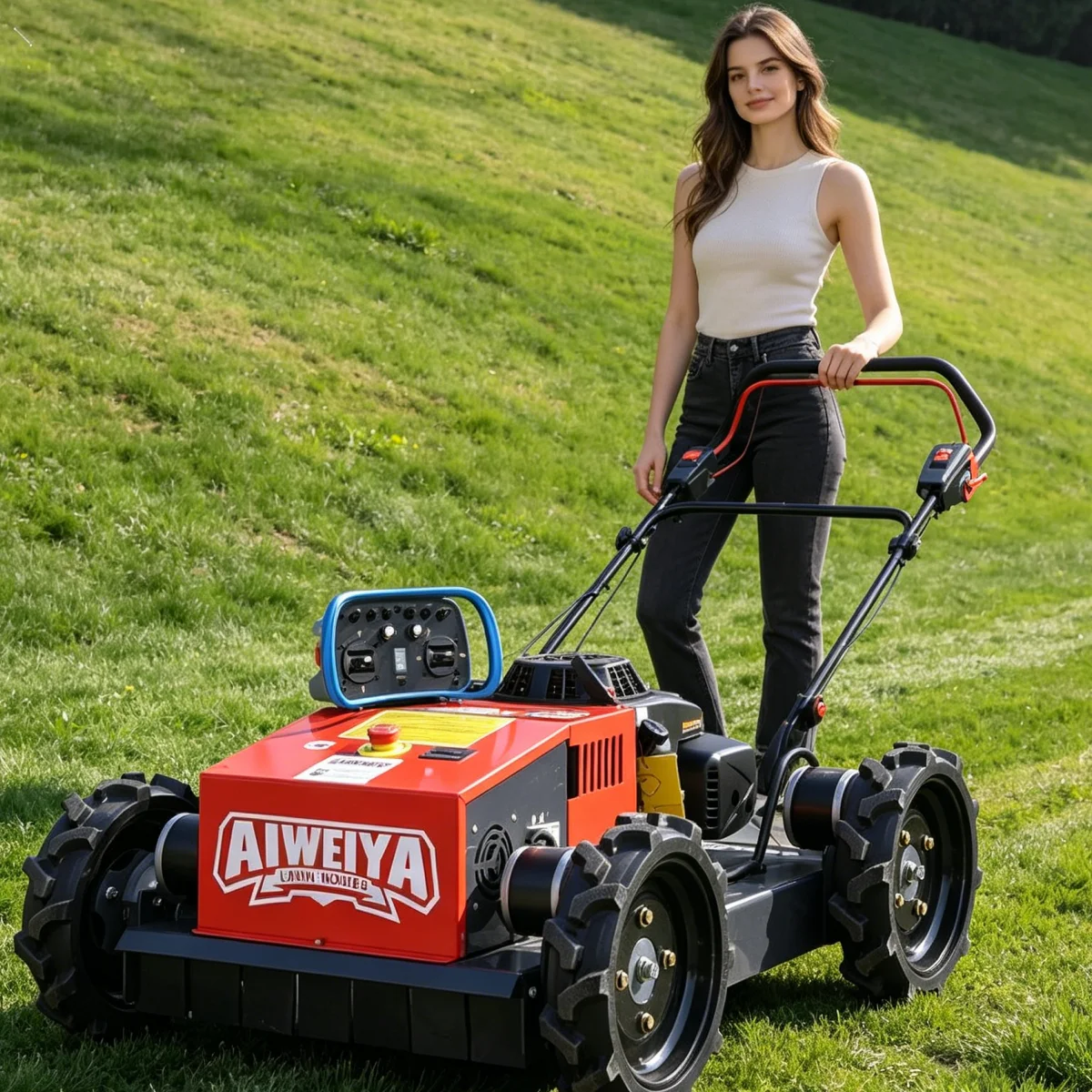 Customized Remote Control Lawn Mower Robot, shock absorbing structure, adapts well to rough ground and uneven lawn surfaces