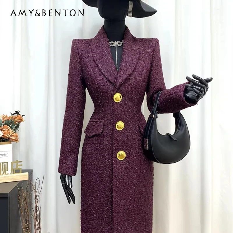 

2025 Autumn Winter Purple Red Padded Thickened Women's Coat Original Design Warm Fashion Slim Elegant Casual Woolen Coats Ladies